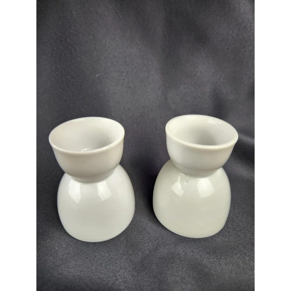 2 Vintage Double Egg Sides Solid White Porcelain Egg Cup Holder Ceramic